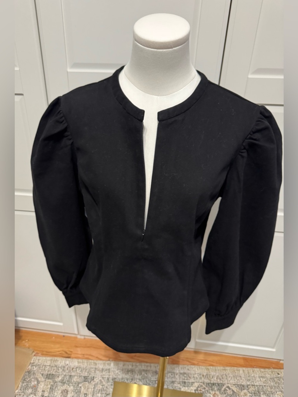 Tuckernuck Hyacinth House Black Denim Front Zip Puff-Sleeve Anderson Blouse X/XL - Picture 9 of 12